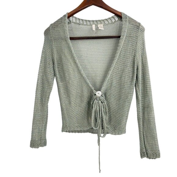 Anthropologie Moth Green Metallic Open Knit Cardigan Y2K Fairycore Womens Small - Picture 1 of 9